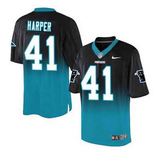 Nike Carolina Panthers #41 Roman Harper BlackBlue Mens Stitched NFL Elite Fadeaway Fashion Jersey